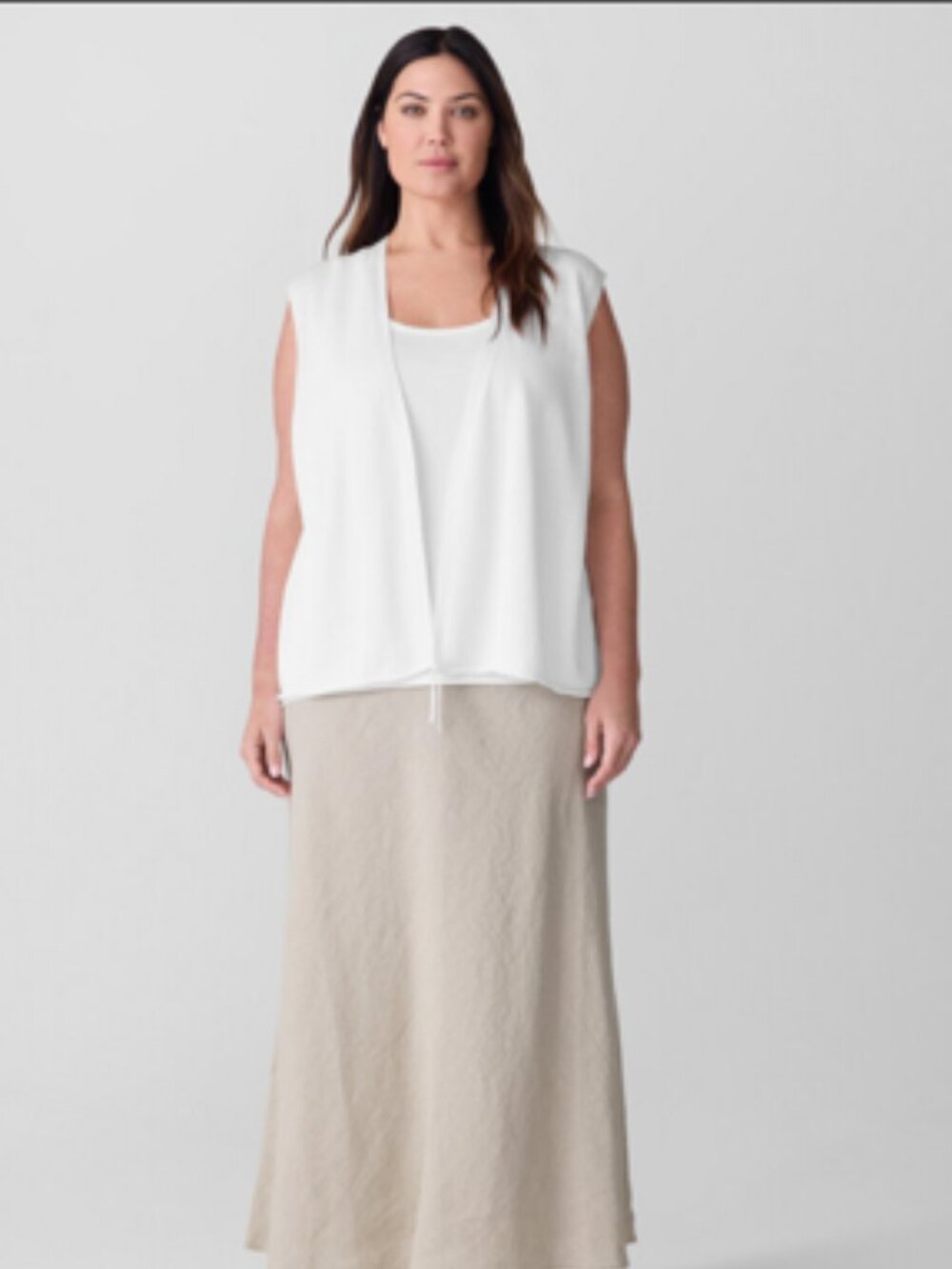 Eileen Fisher White V Neck Lightweight Organic Linen Cotton Vest With Front Tie - Picture 13 of 13